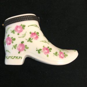 Peint Main Limoges Shoe Trinket Box Hand Painted Roses